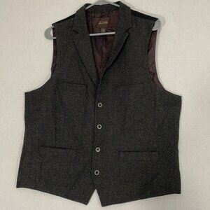 Tasso Elba Wool Blend Vest with Pockets, Herringbone Tweed Dark Grey, Large